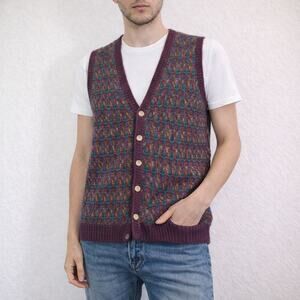 Vintage 100% Cotton Knit Sweater Vest Men's Large Made in USA